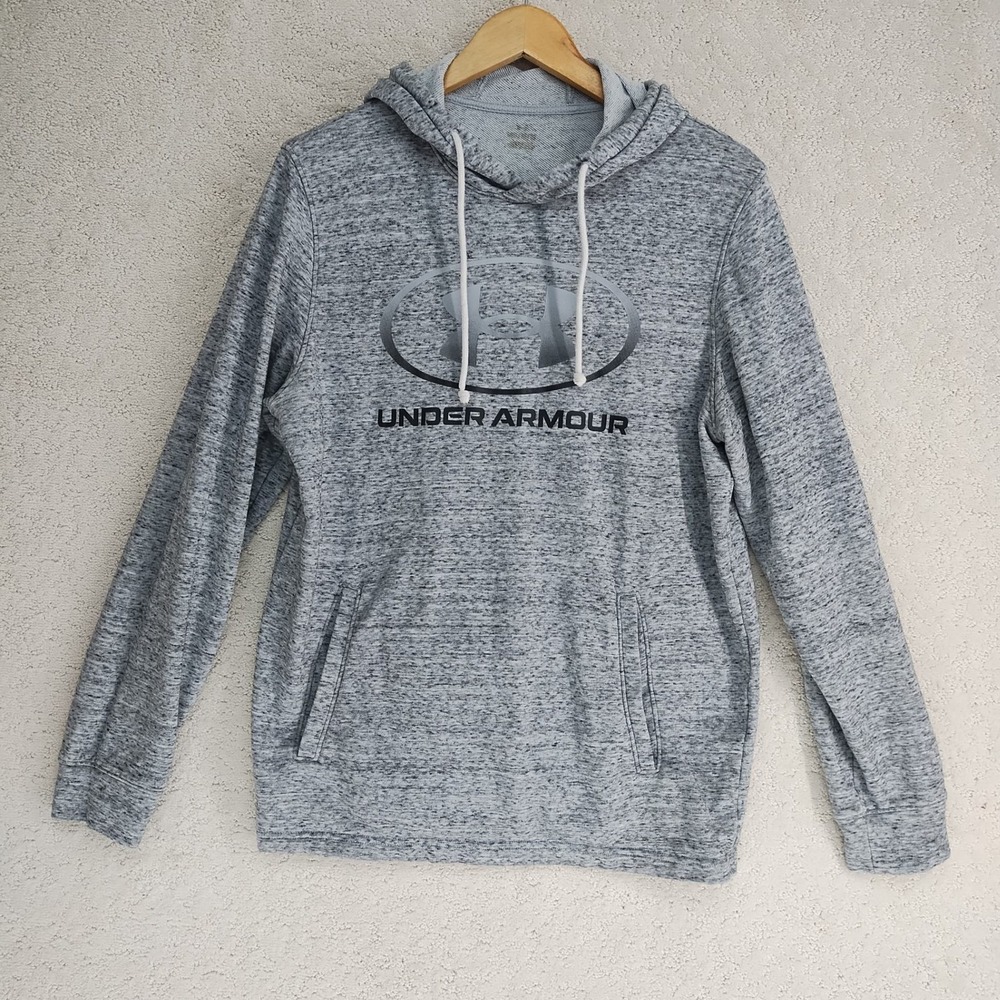 Under Armour Hoodie Mens L Gray Long Sleeve Pullover Logo Sweatshirt Hooded